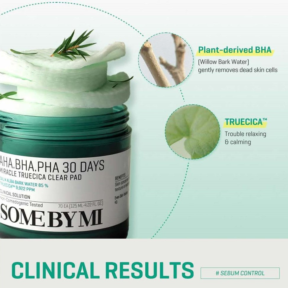 AHA-BHA-PHA 30 days Miracle Truecica clear pads by Some by Mi