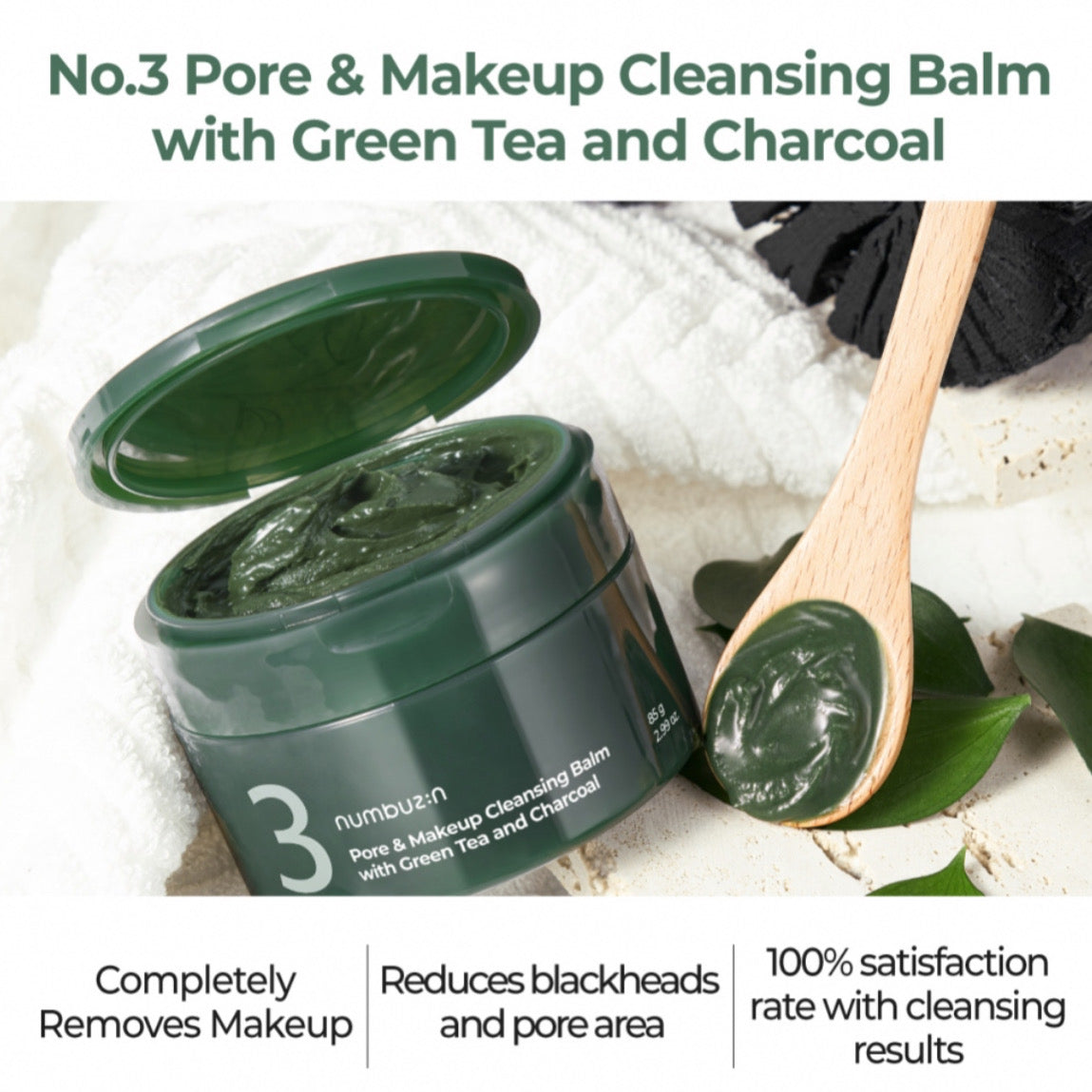 No.3 Pore & make-up cleansing balm with Green Tea & Charcoal by Numbuzin