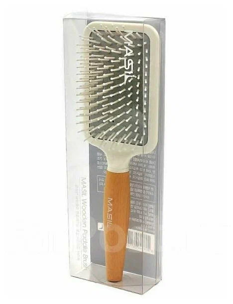 Wood paddle hair brush by Masil