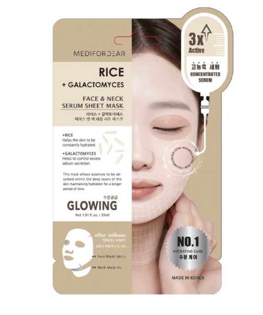 Rice Concentrated Serum + Galactomyces Face & Neck Serum Sheet Mask by Medi For Dear