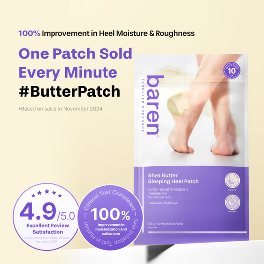 Shea Butter Sleeping Heel Patch - Ultra Moisturizing Targeted for Dry Rough Heels by Baren