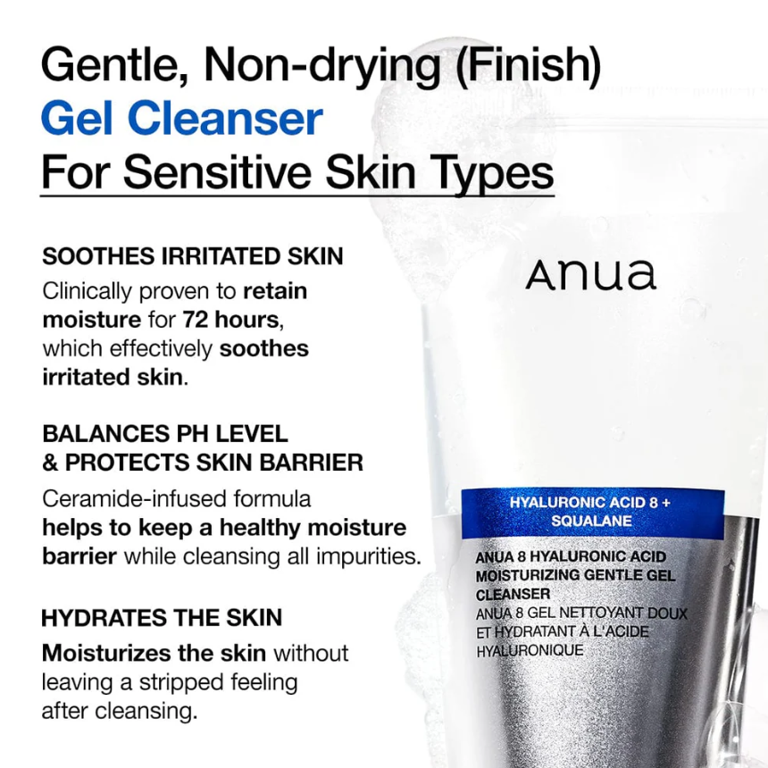 8 Hyaluronic Acid Moisturizing Gentle Gel Cleanser  by Anua