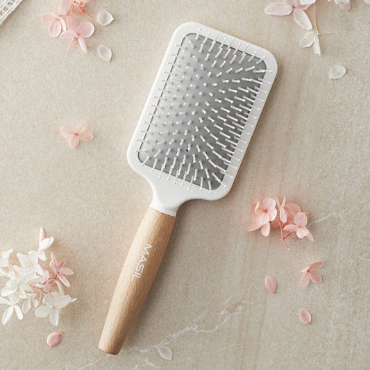 Wood paddle hair brush by Masil