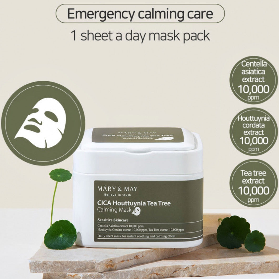 Cica Houttuynia Tea tree Calming mask pack by Mary&May